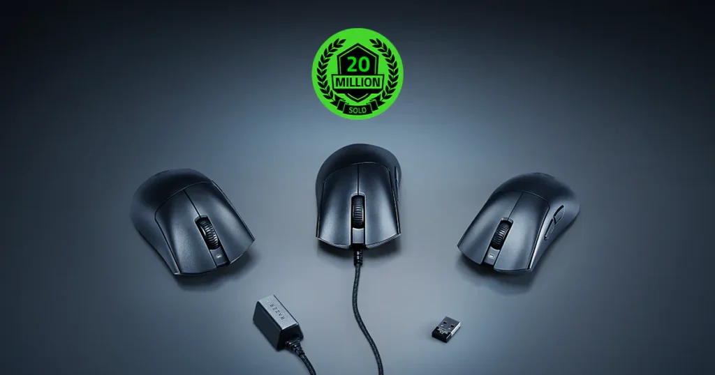 The iconic ergonomic shape of the Razer DeathAdder V4 Pro, the best-selling and most awarded gaming mouse of all time.